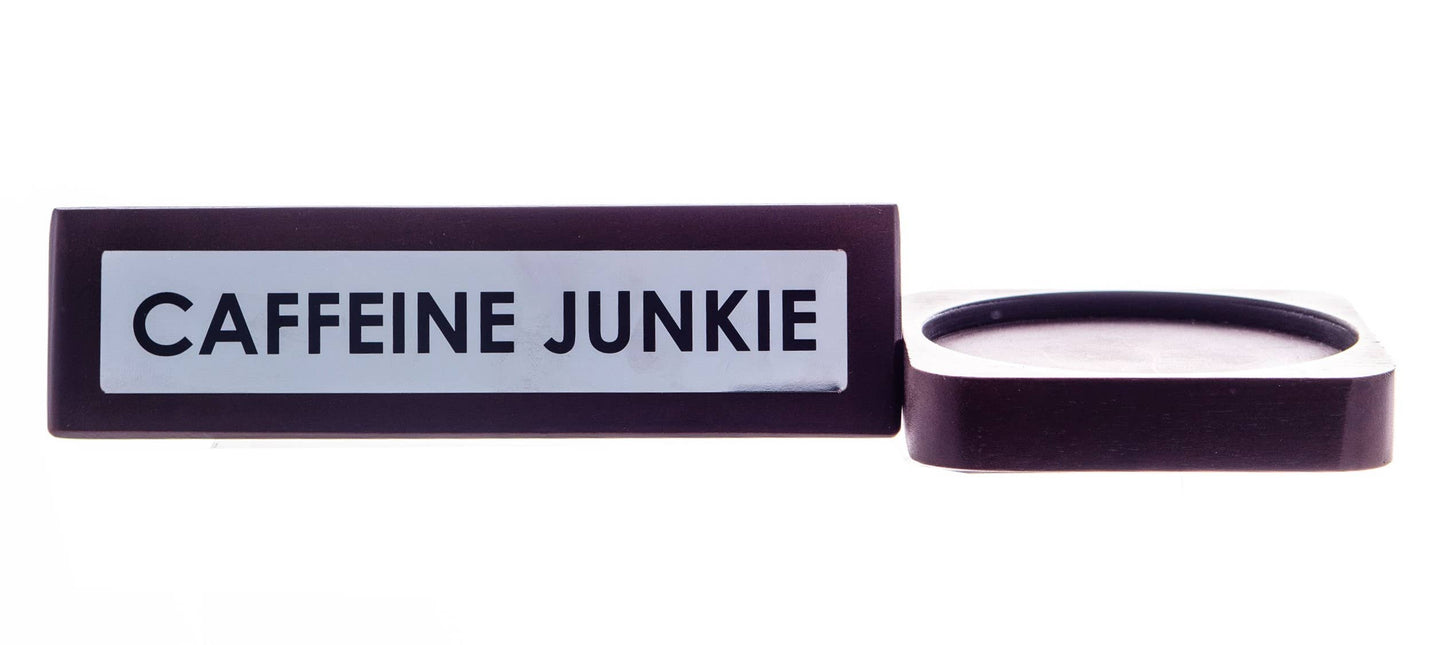 Caffeine Junkie Wooden Gag Desk Sign - Funny Novelty Gifts