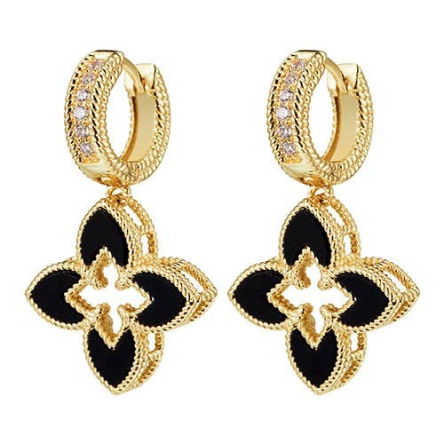 Gold plated ONYX and CZ earring