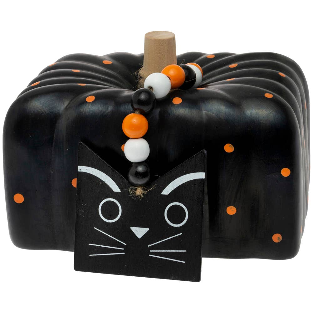 7" Dia Squat Black Dot Ceramic Halloween Pumpkin