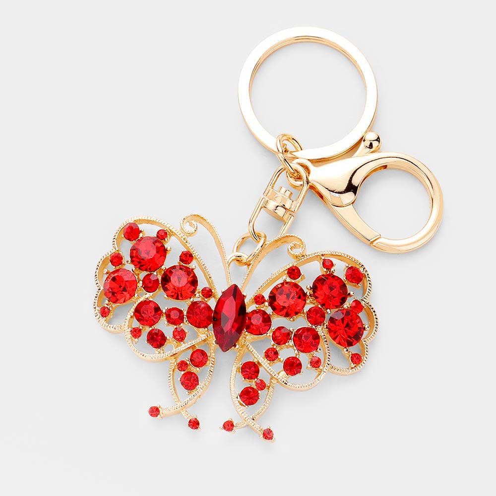 Marquise Round Crystal Butterfly Keychain