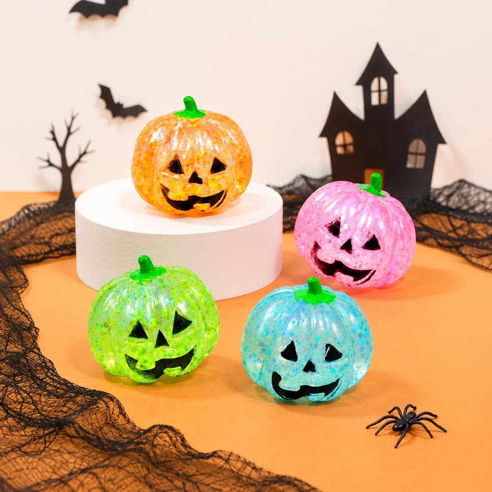12PCS - Glitter Halloween Pumpkin Squeeze Squishy Stress Relief Toy
