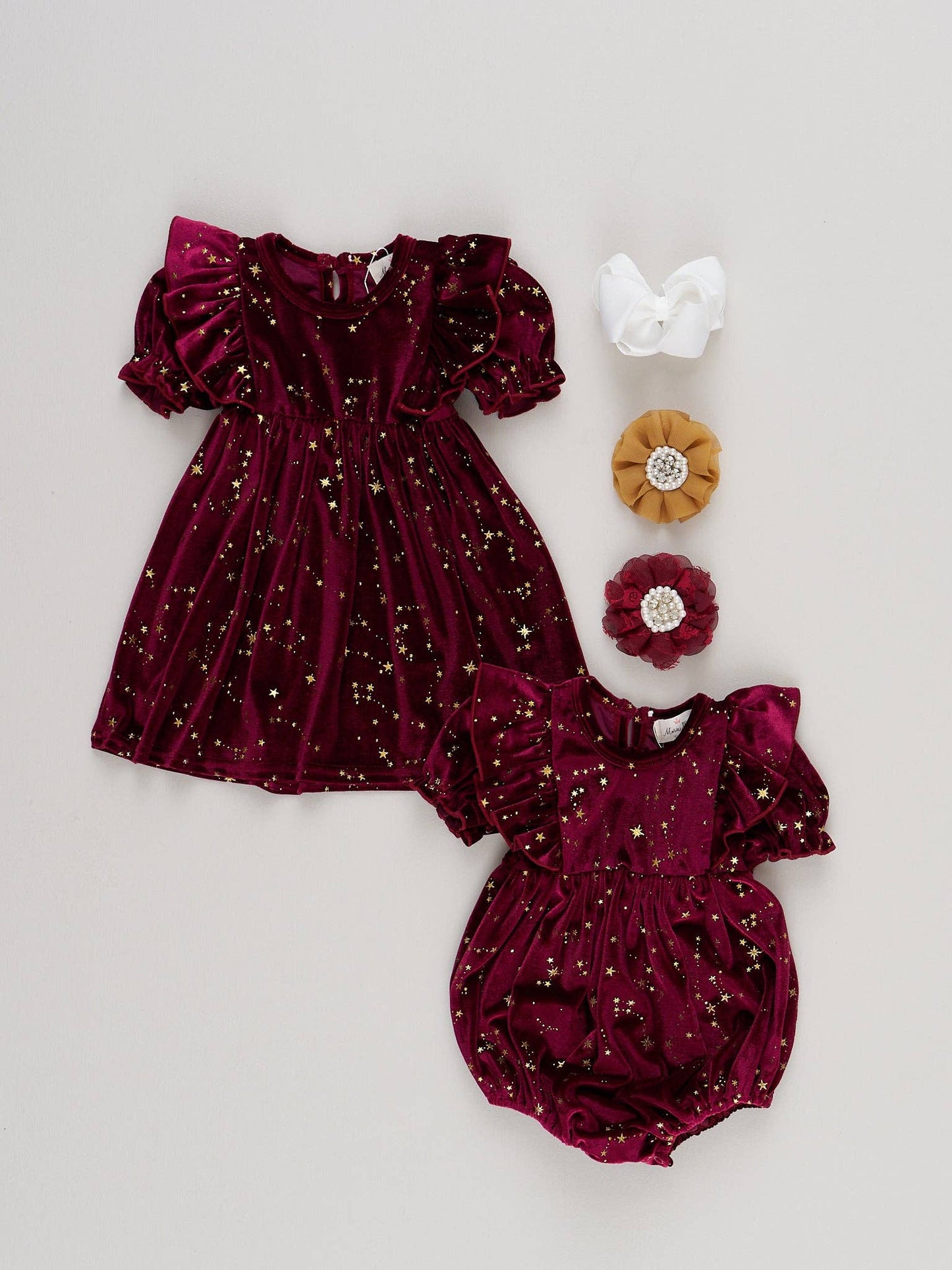 Wine Starry Night Velvet Bubble Romper