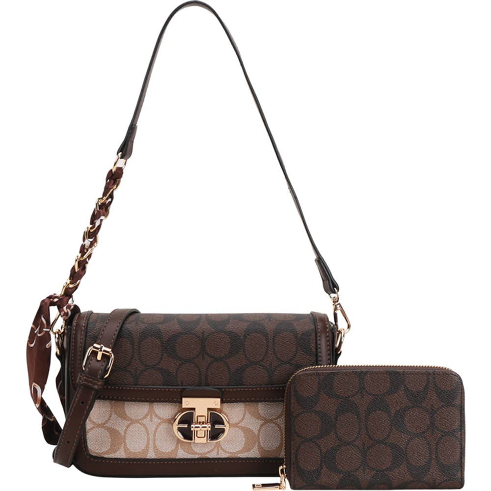MONOGRAM FAUX LEATHER SHOULDER CROSSBODY BAG WAL, 8PS 1362A