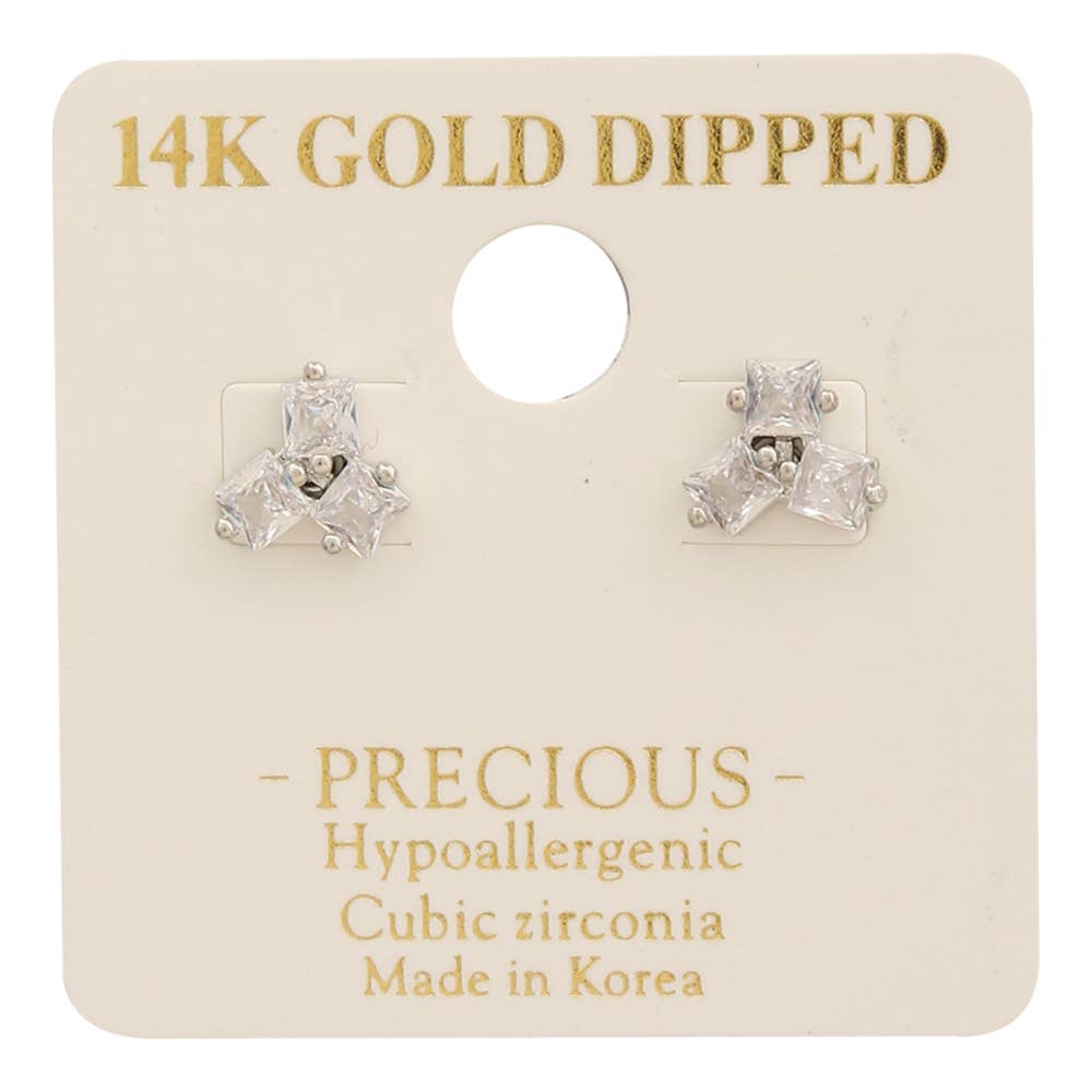 14K GOLD DIPPED CZ TRIO STUD EARRING, KME 8753