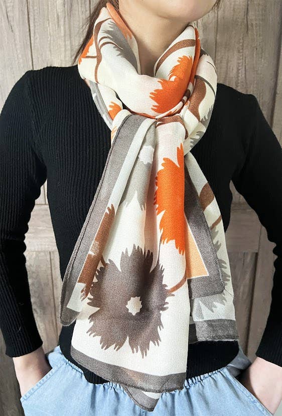 Orange Multi Daisy Pattern Women's Shawl Scarf