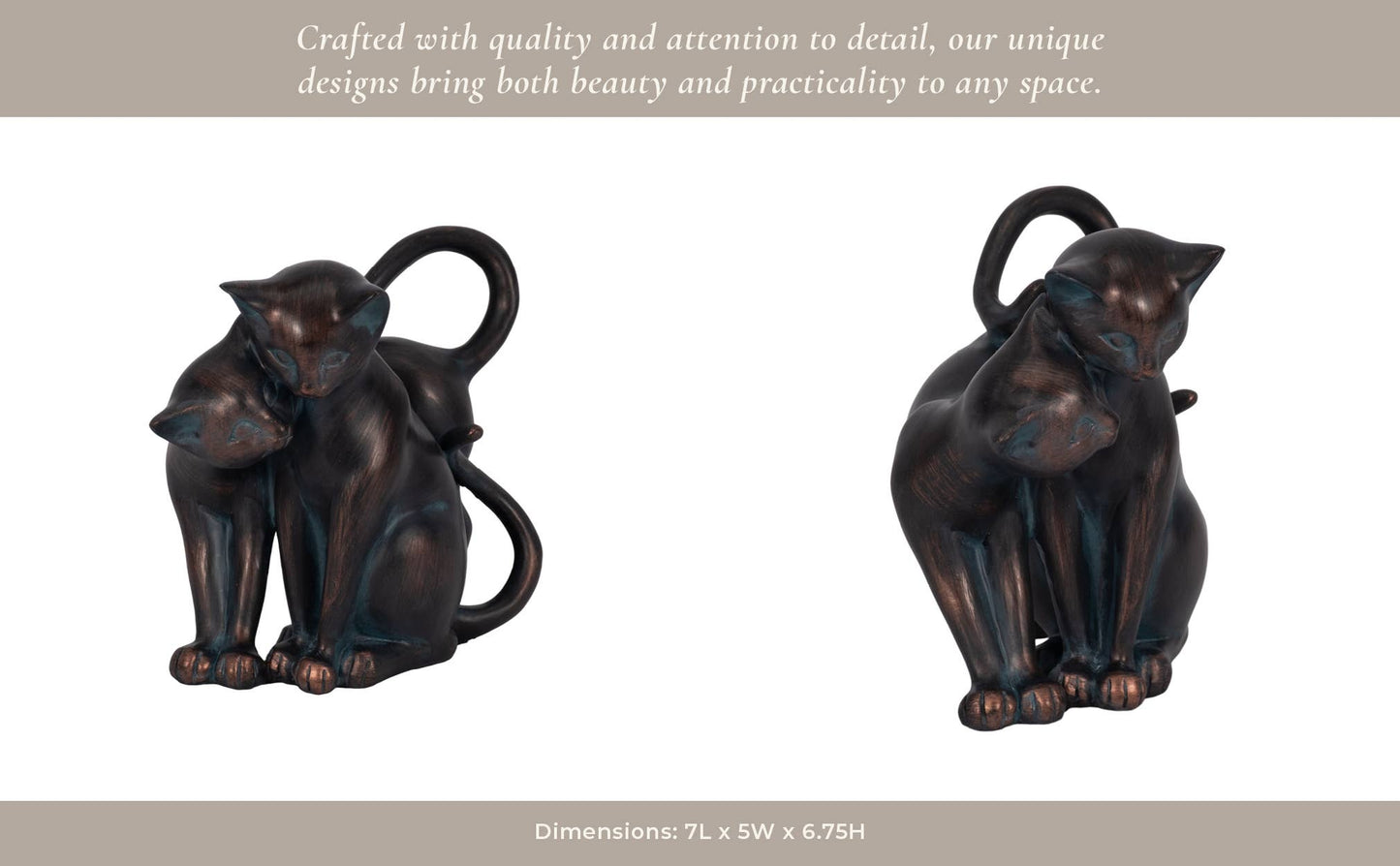 Resin Artistic Whimsical Cats Garden Statue - Bronze, 7 in.