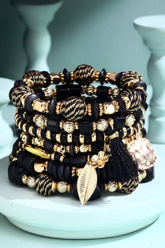 7 Strand Multi Bead Stretch Bracelet