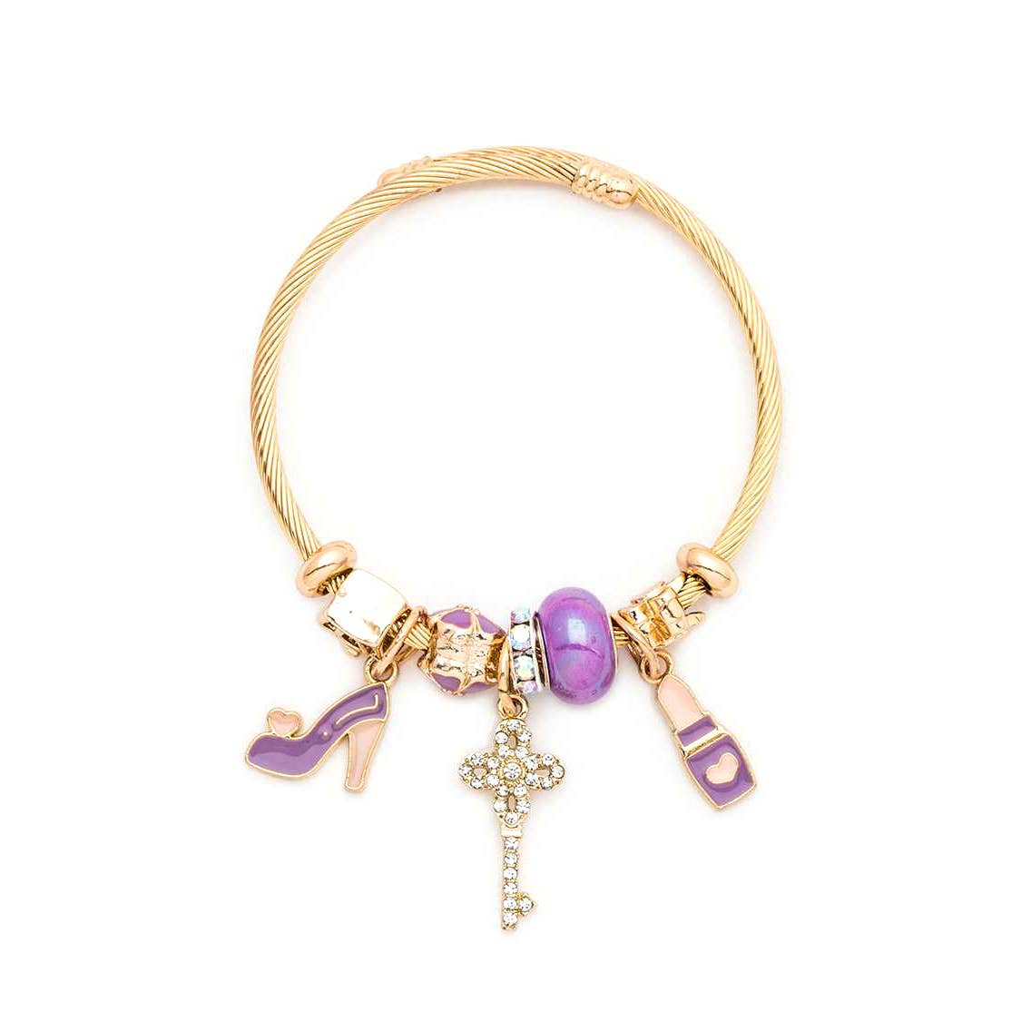 Heels And Lips Tick Mix Charm Cable Bracelet