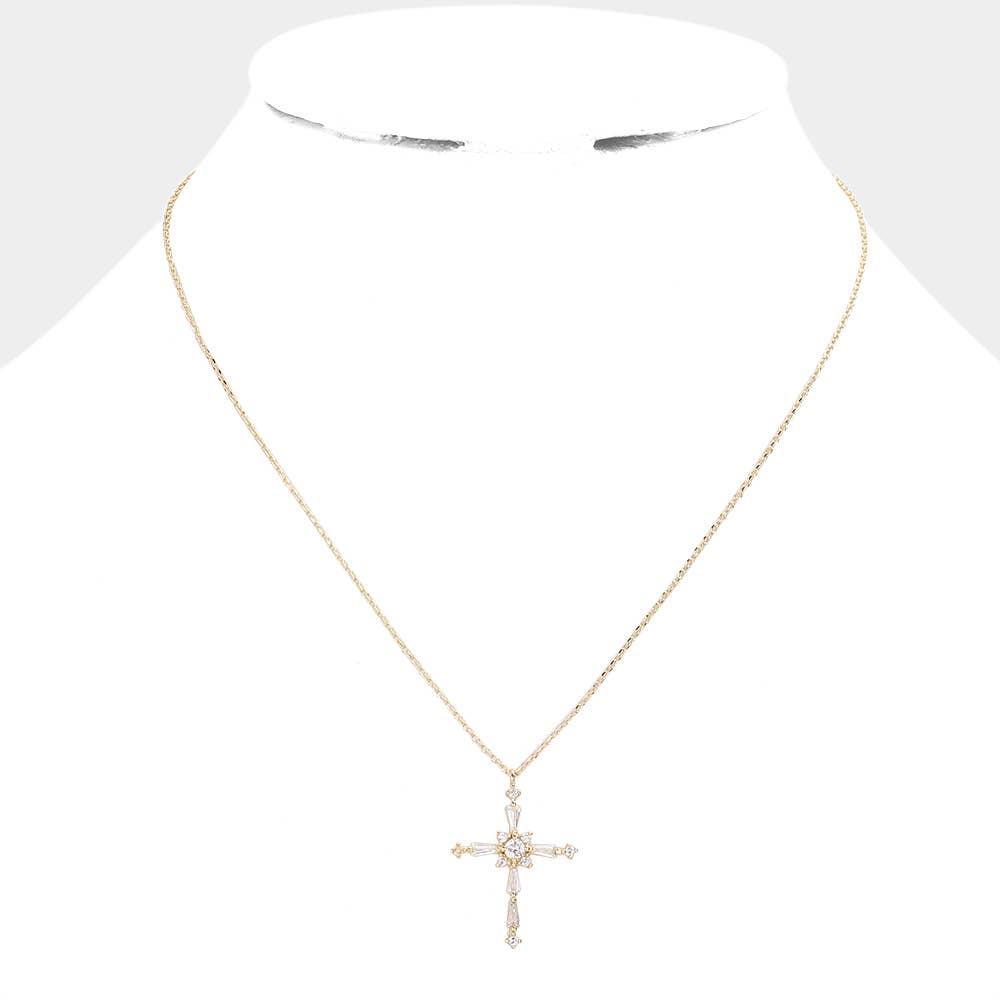 Stone Embellished Cross Pendant Necklace