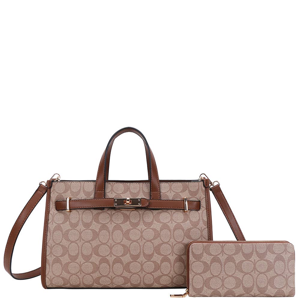 2In1 Oval Print Satchel Bag W Wallet Set XFT-1297W