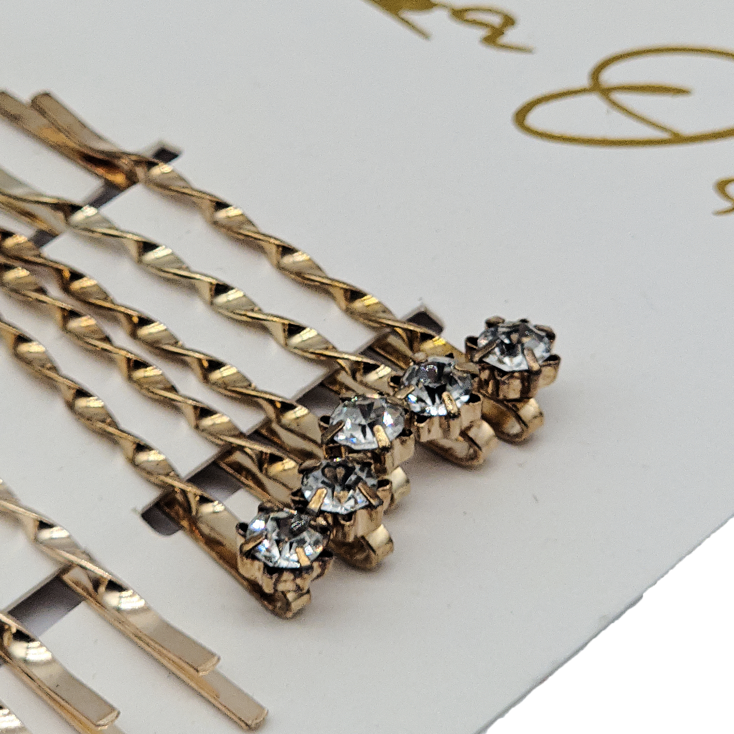 20-Piece Twisted Bobby Pin Set – Gold-Tone with Gem Accents
