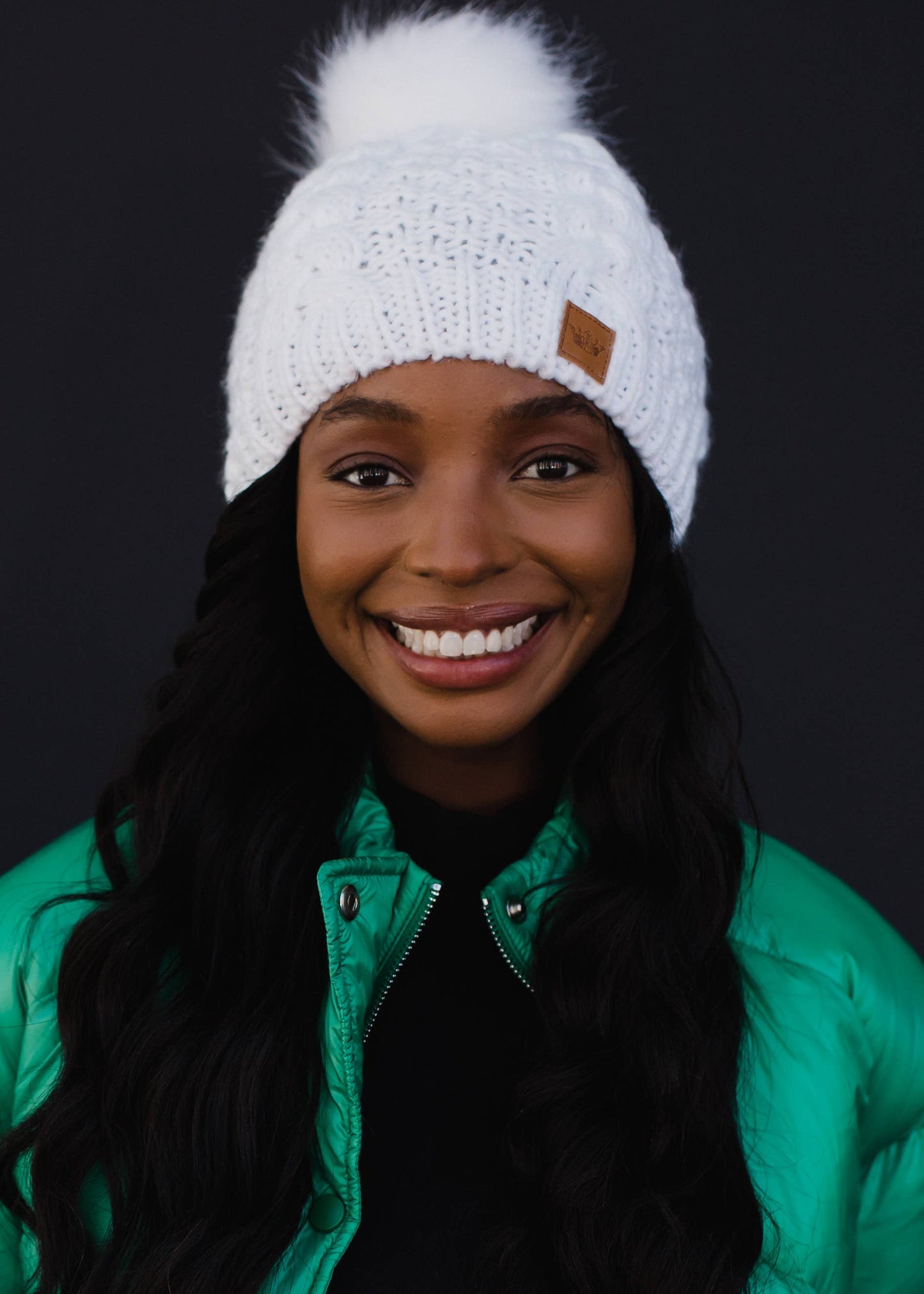 White Cable Knit Pom Hat
