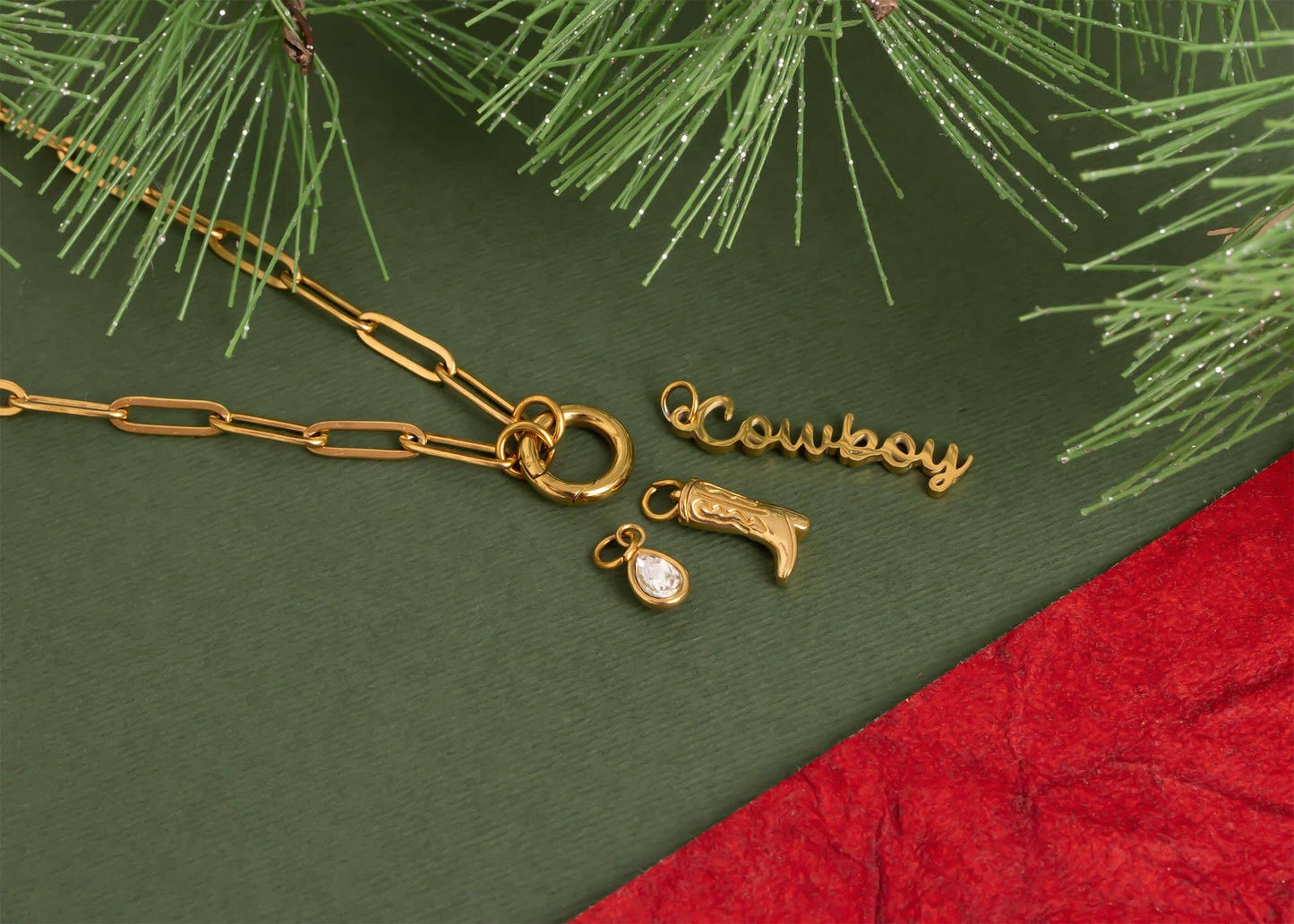 Gold Stainless Steel Cowboy Charm Holder Necklace Gift Set