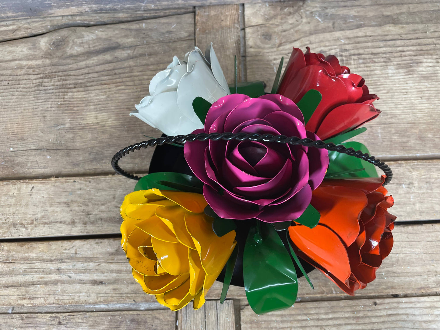 Bouquet of Roses-Metal-Handmade-12x9-Basket of Flowers-Color