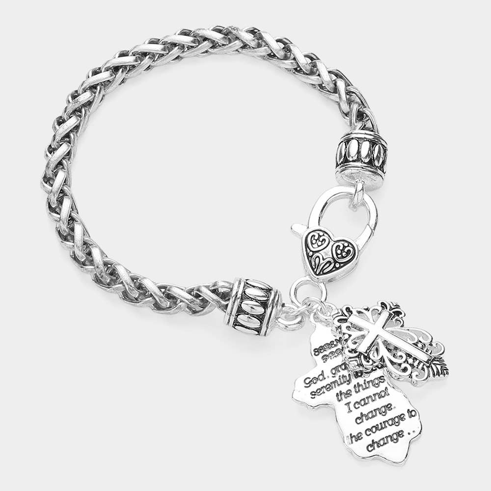 Serenity Prayer Message Antique Cross Charm Bracelet