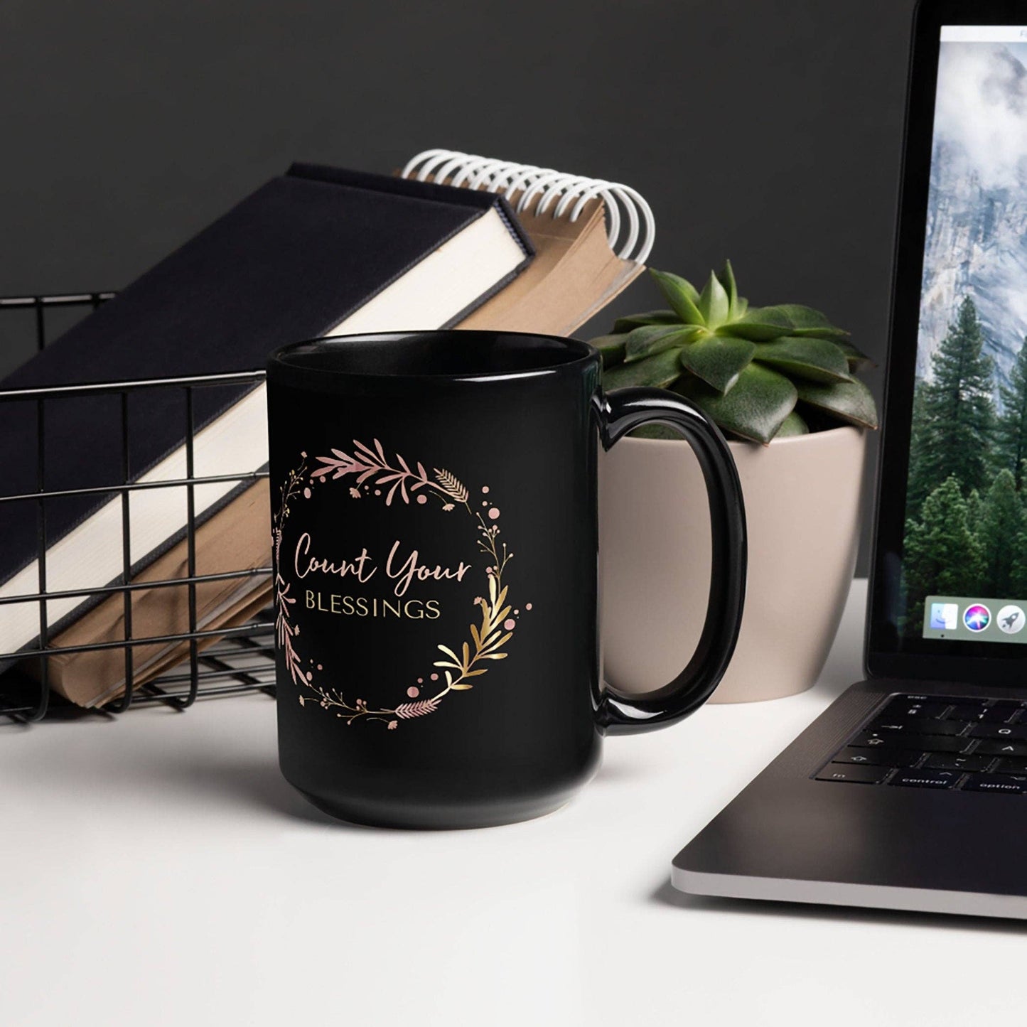Count your blessing - Black Glossy Mug