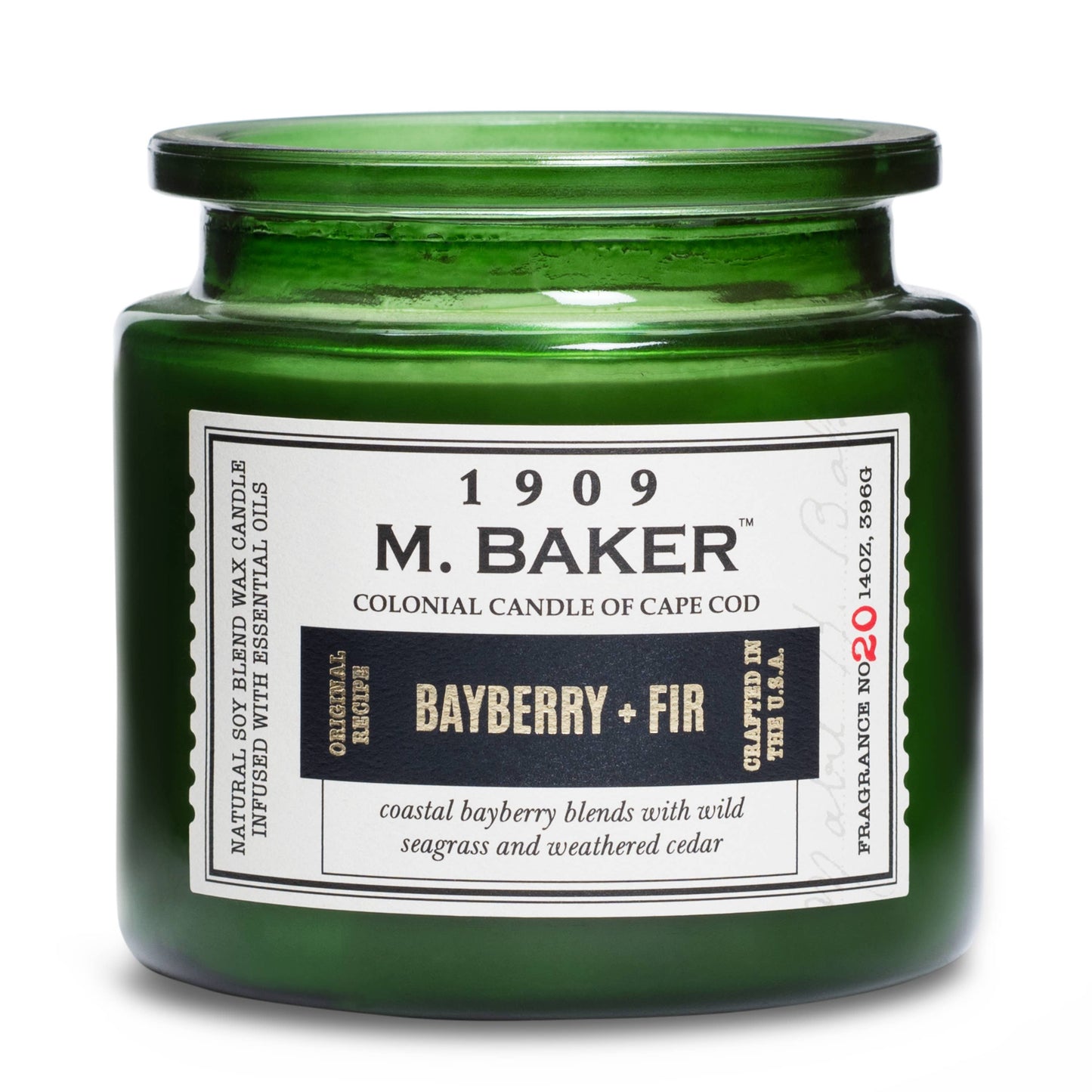 M Baker Bayberry & Fir Scented Candle, Soy Blend, 14oz