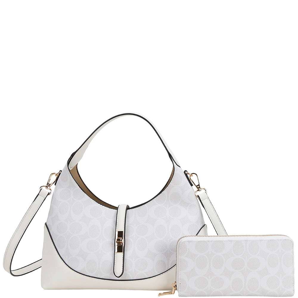 Classic Signature Hobo Bag & Wallet Set QFT-1378W