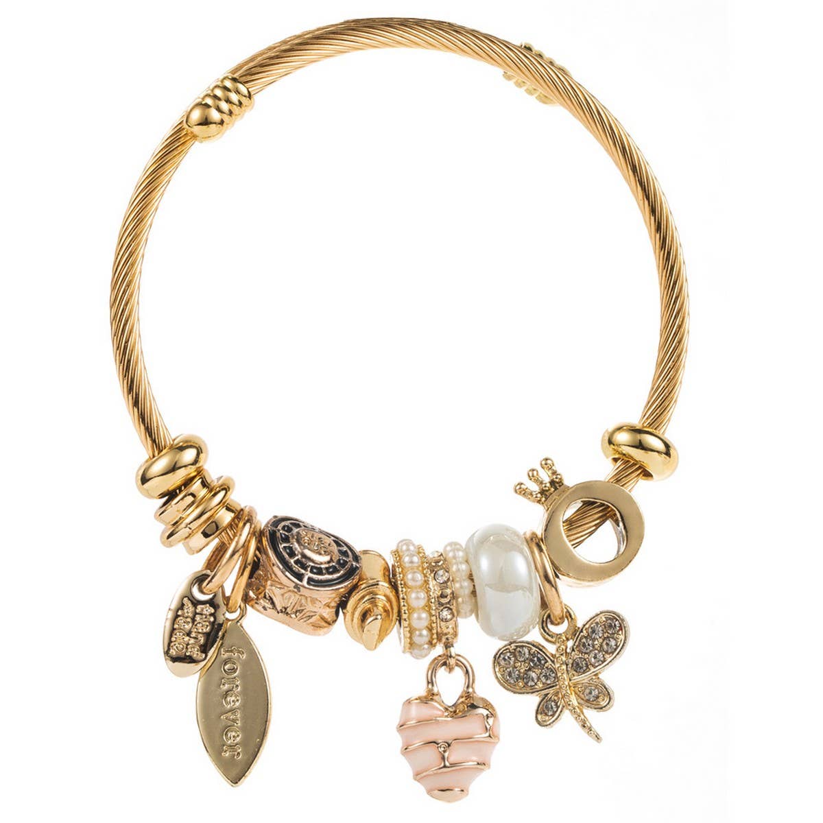 Travel Style Steel Bracelet with Rhinestone Charms_CWMM8584
