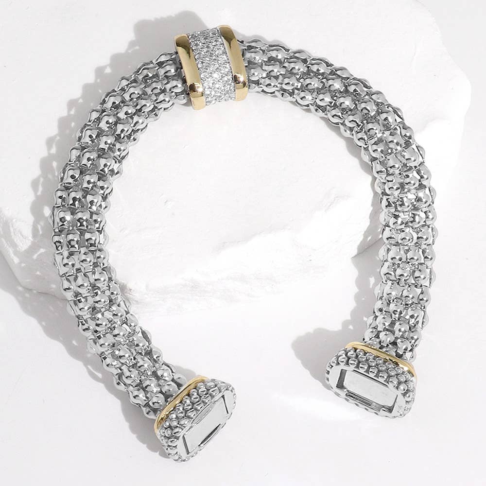 14K Gold Plated CZ Stone Paved Bar Pointed Magnetic Bracelet