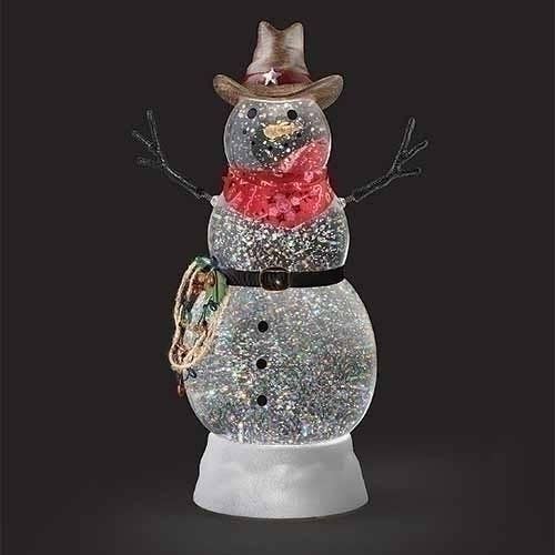 Lighted Swirl Snowman Cowboy with Christmas Lights
