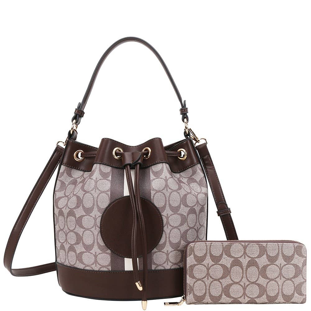 2 In 1 Oval Print Bucket Bag Set