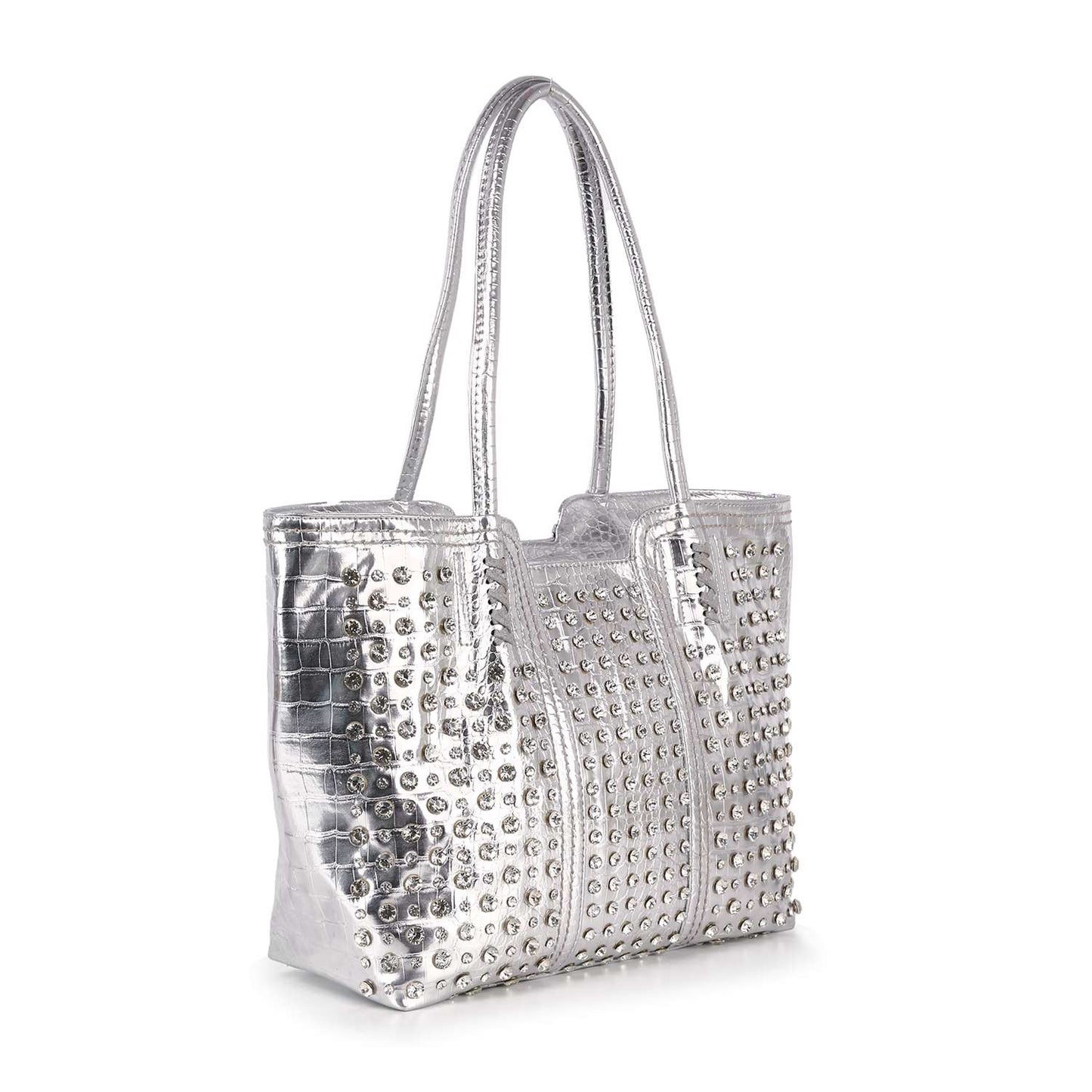 Studded Embossed Tote Handbag