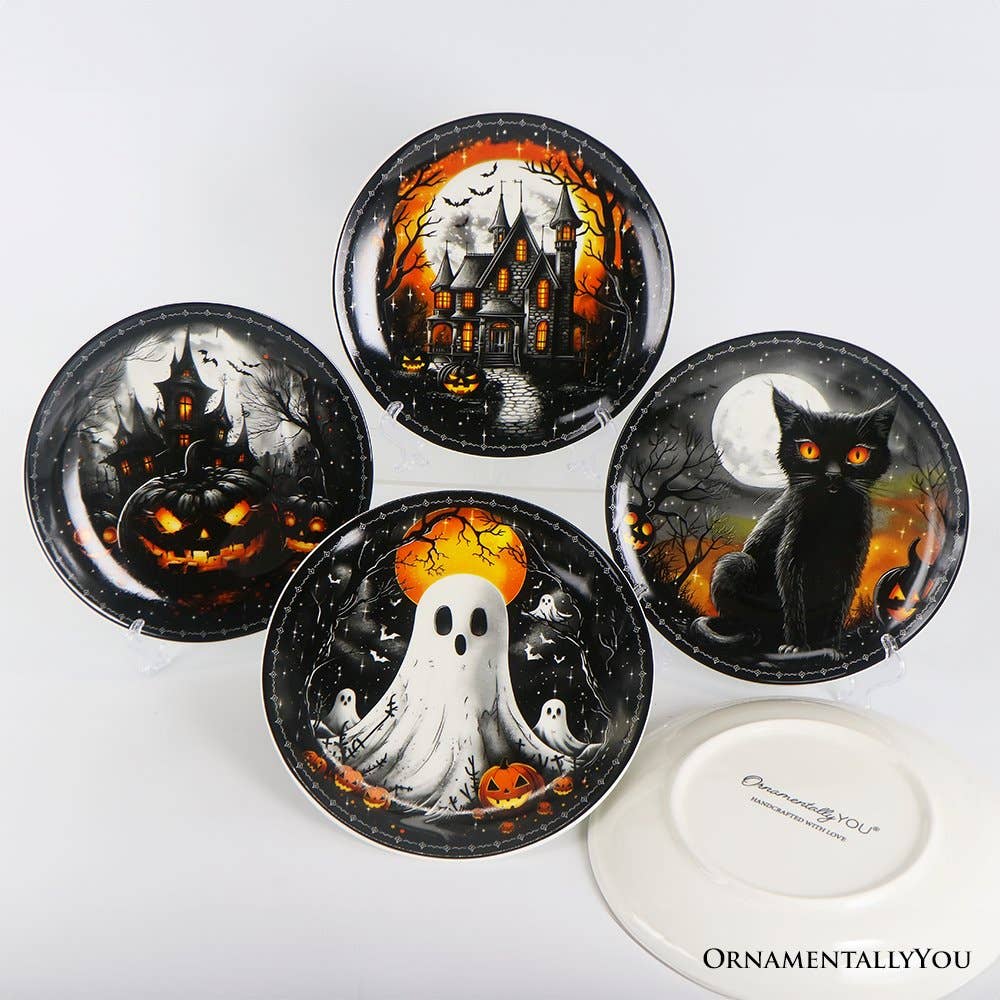 Haunted Night Set of 4 Plates, Black Halloween Tableware