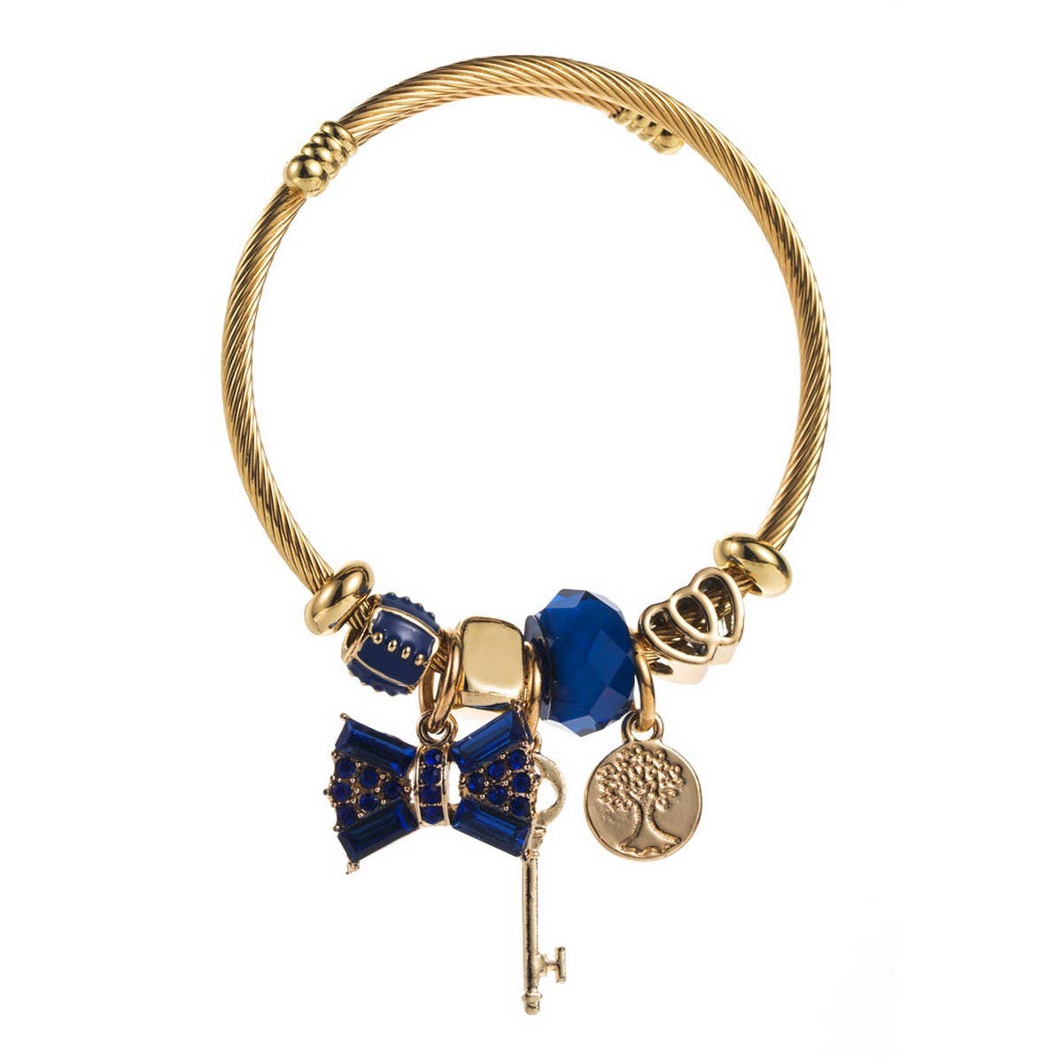 Gold Crystal Bow Charm Bracelet for Women_CWMM8471