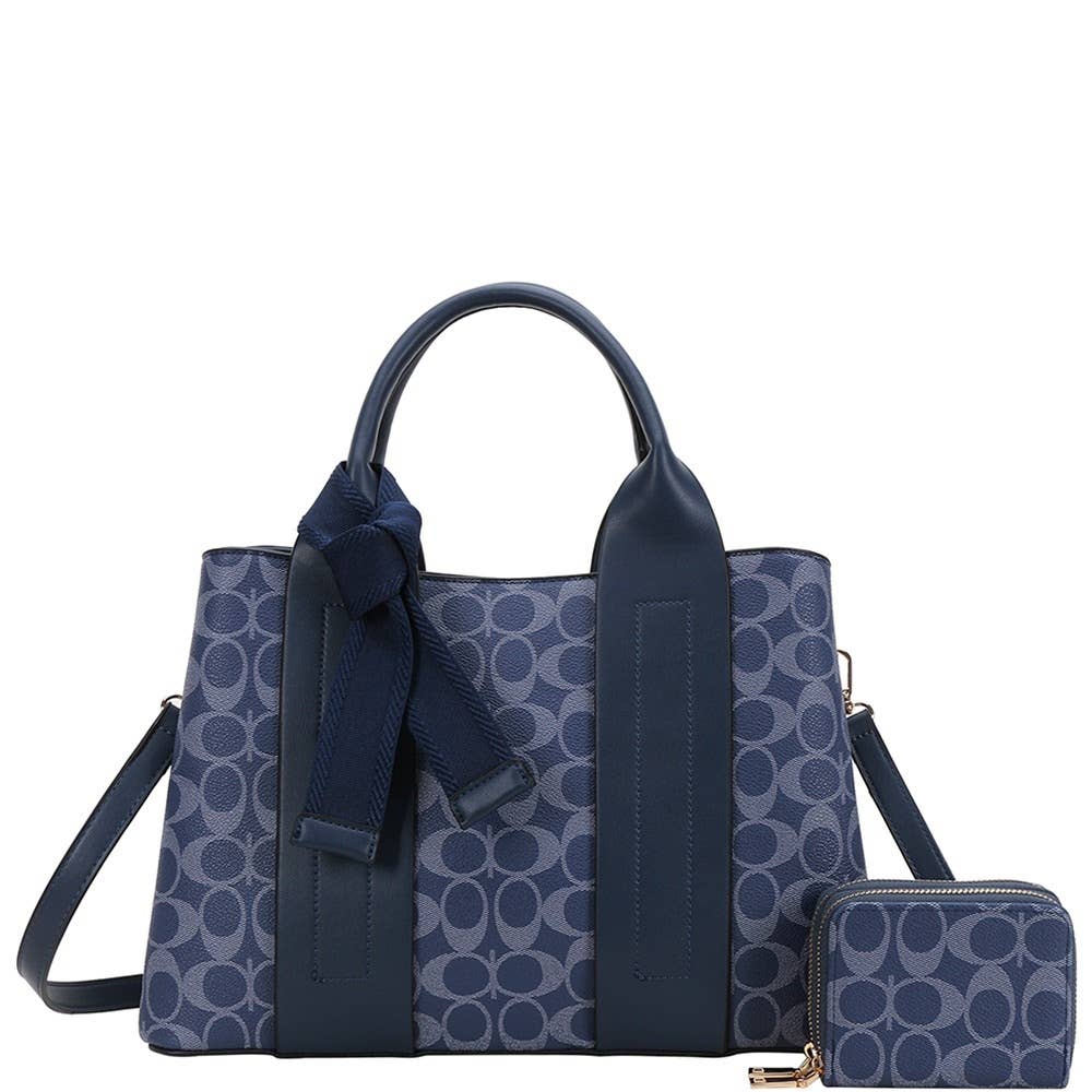 Printed Knot Detail Satchel and Pouch Set