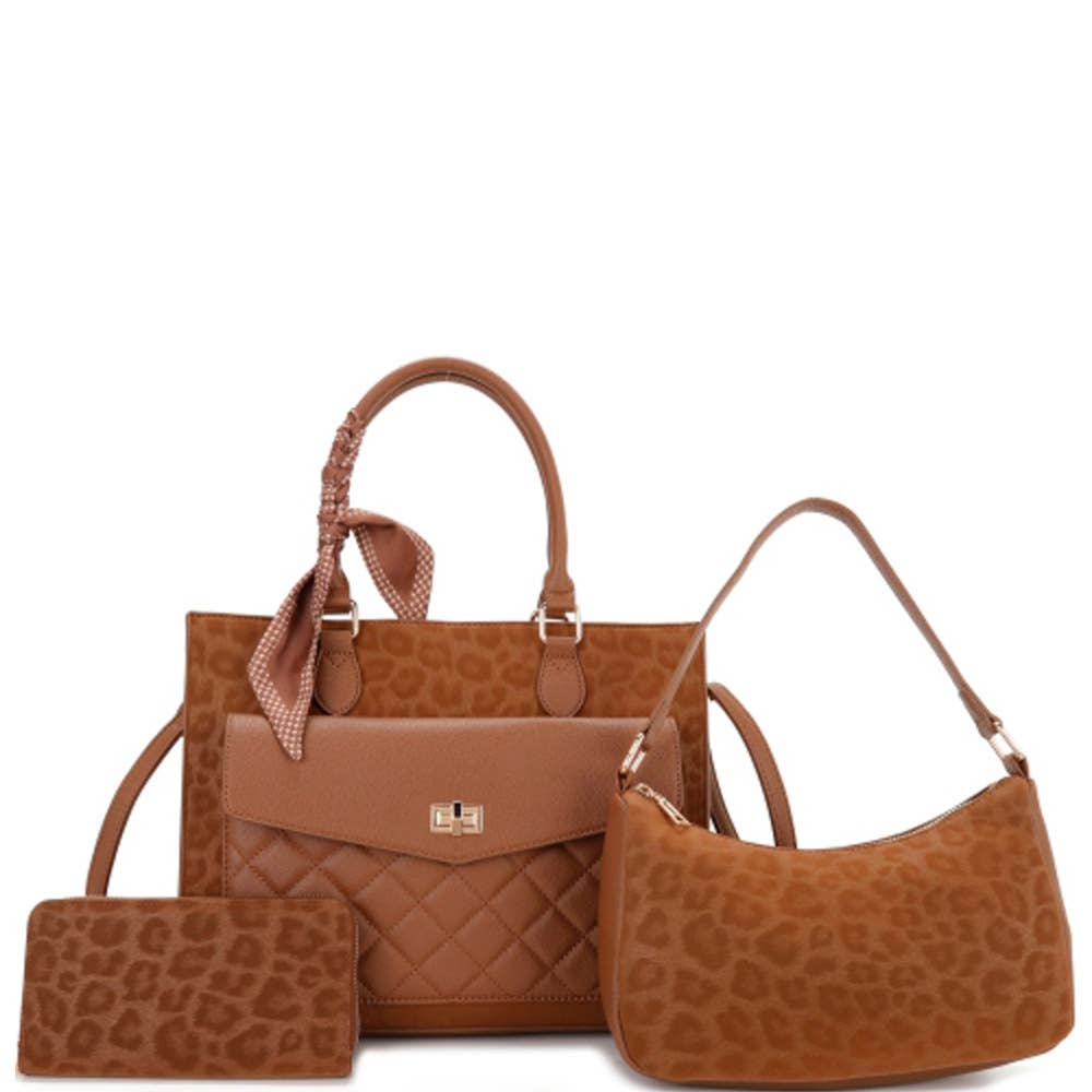3 IN 1 QUILTED LEOPARD PRINT TOTE SHOULDER BAG WA, L 1897