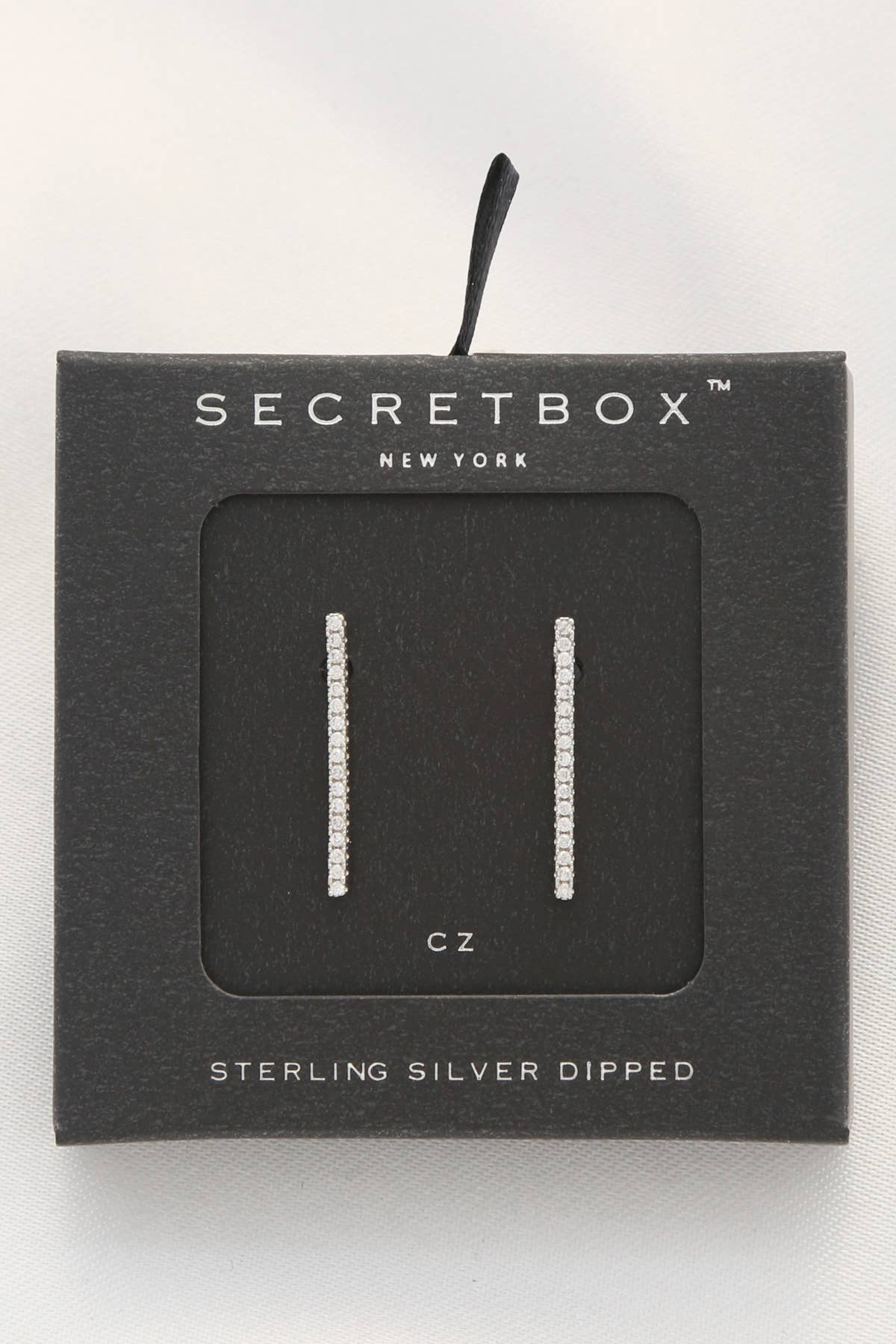 SECRET BOX CRYSTAL BAR 14 KARAT GOLD DIPPED EARRI, SB 10014