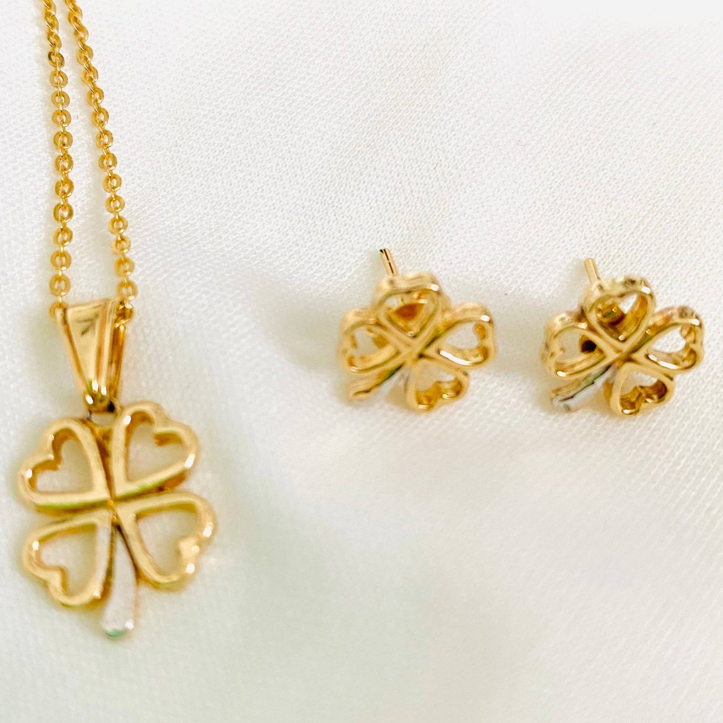 Lucky Four Leaf Clover Set, Clover Necklace & Earrings, Luck Charm Necklace, Clover Jewelry, Leaf Necklace, Minimalist Clover Set for Mom