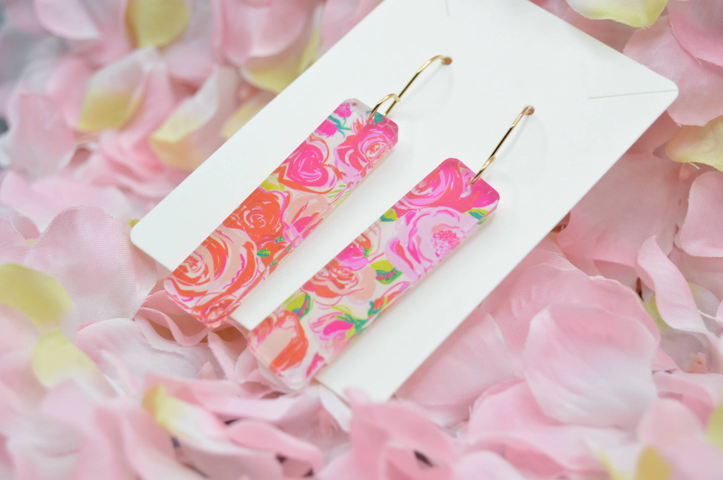 Preppy Floral Heart Bar Acrylic Earrings