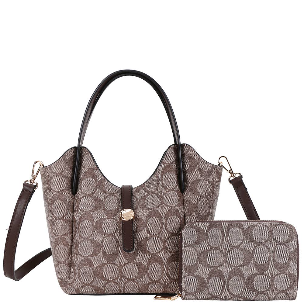 2IN1 OVAL PRINT HANDLE DESIGN SATCHEL W WALLET S, XFT 1298A