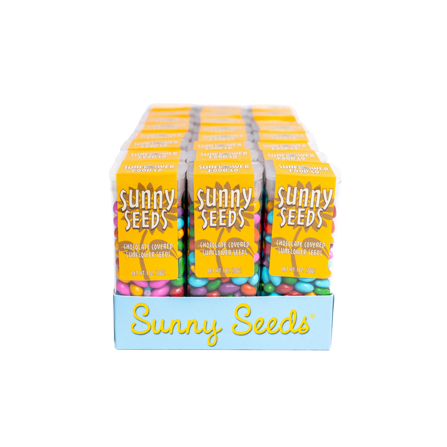 Rainbow colored Sunny Seeds® in 1 oz tubes