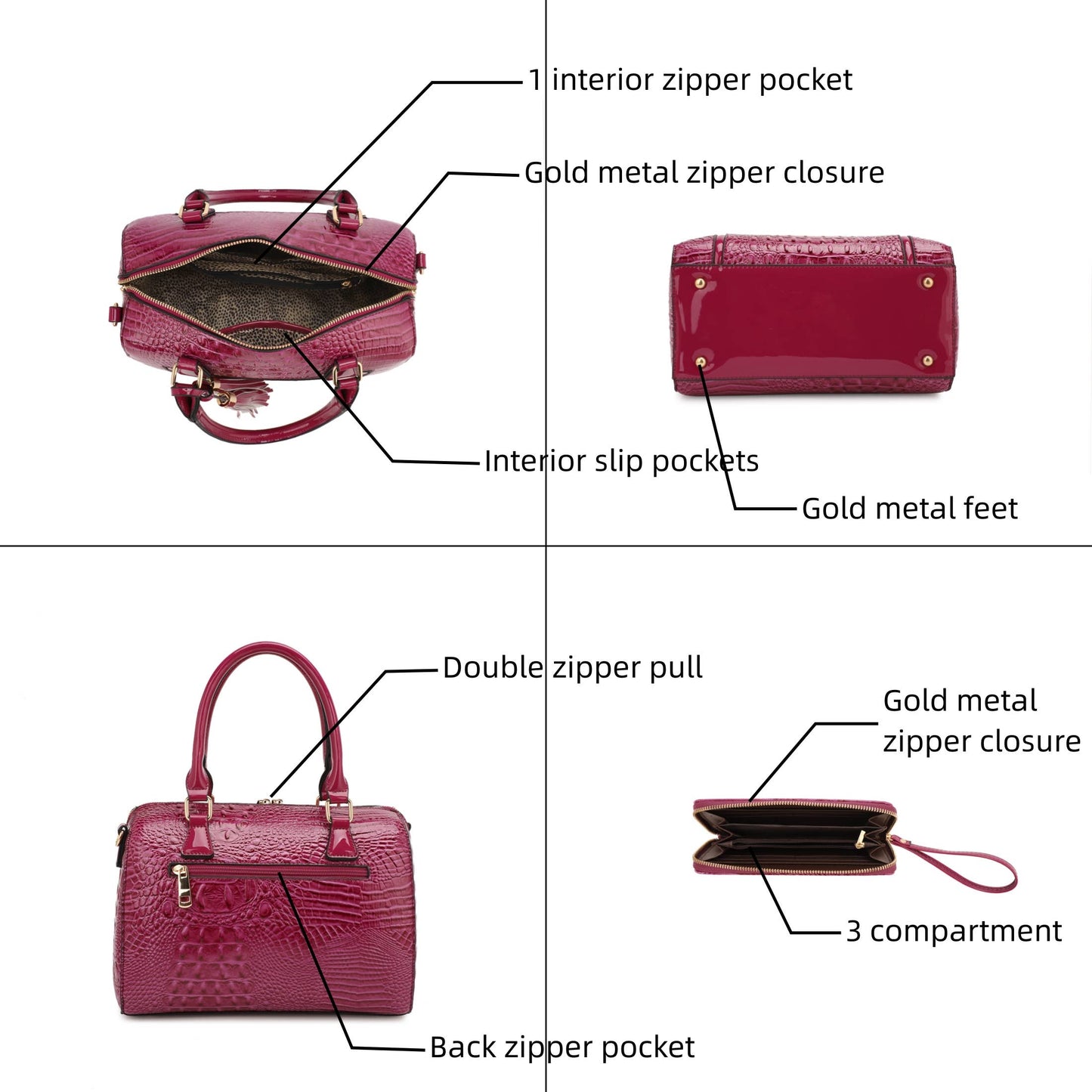 HOLLY BOSTON BAG SET IN PATENT CROC WITH WALLET