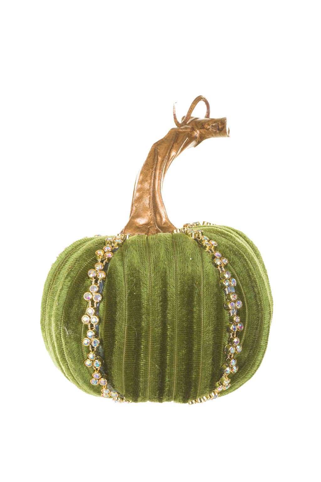 Forest Green Glossy Pumpkin Accent With Bejeweled Ribs