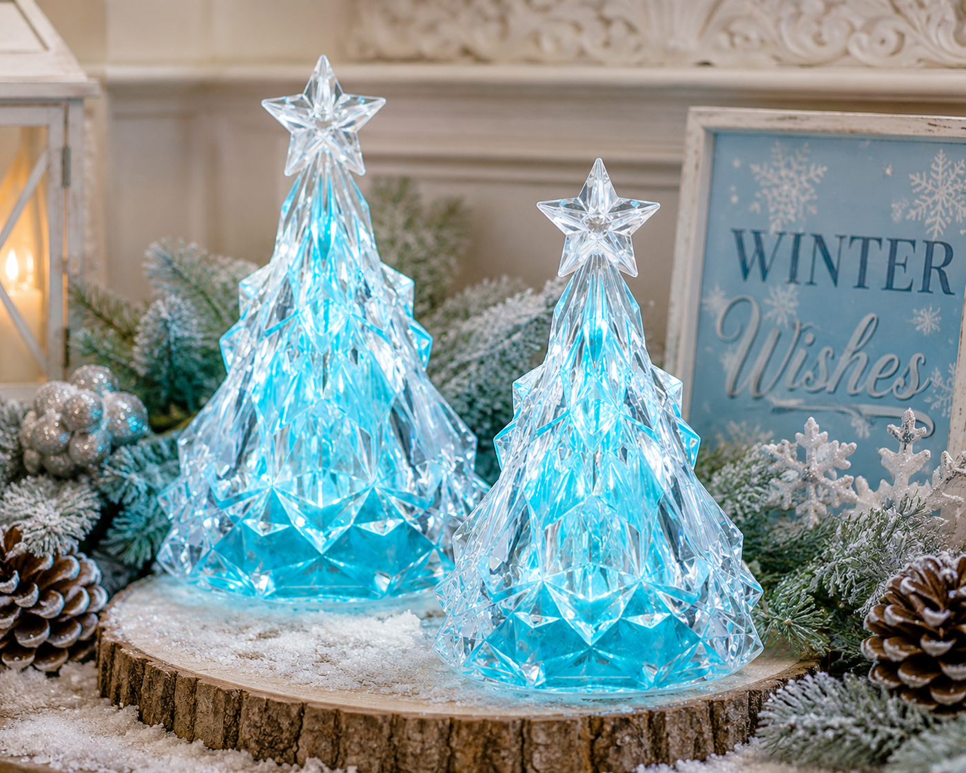 Iridescent Blue Crystal Christmas Tree with Star Holiday