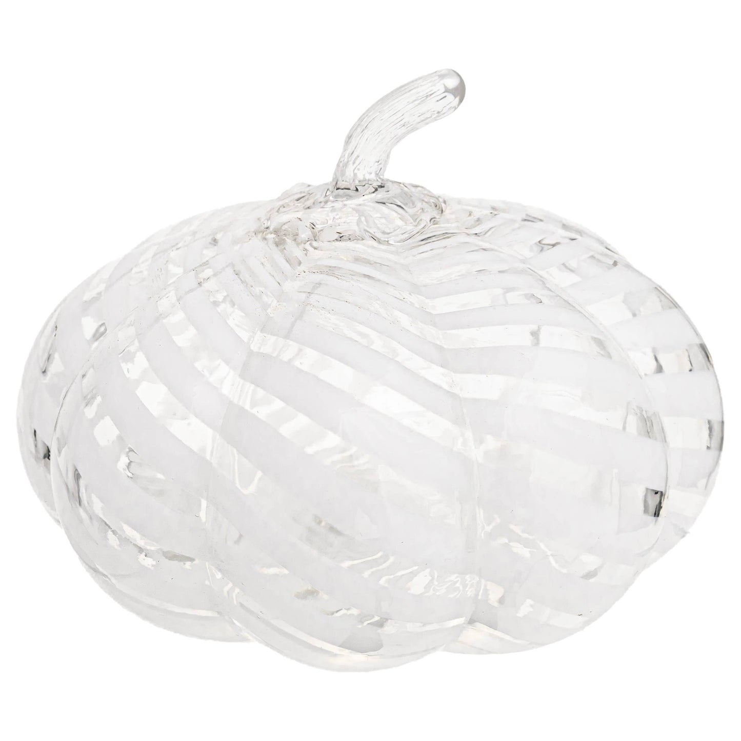 7" White Swirl Glass Pumpkin Small Fall Autumn