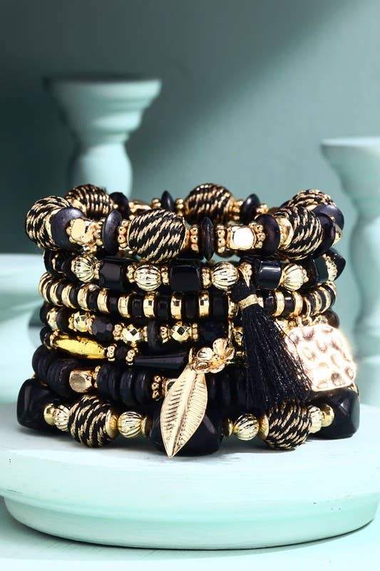 7 Strand Multi Bead Stretch Bracelet