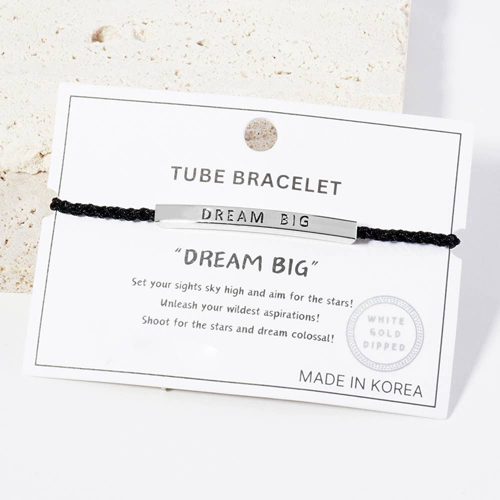 Gold Dipped DREAM BIG Message Bar Pointed Rope Adjustable Cinch Pull Tie Bracelet