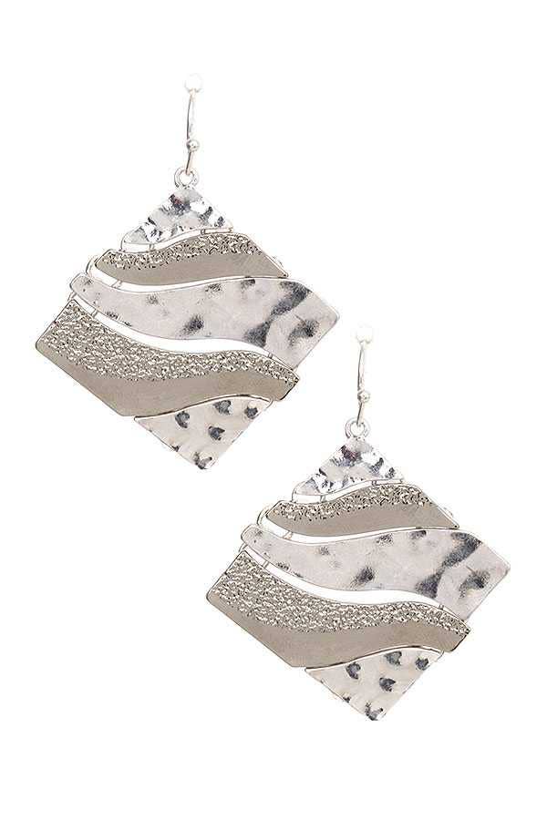 HAMMERED MIX LINK DIAMOND DROP EARRING 13