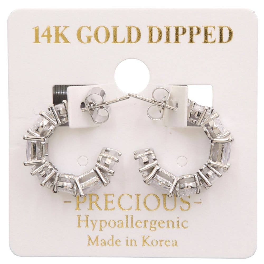 14K GOLD DIPPED CRYSTAL EDGE OPEN HOOP EARRING, KME 8695