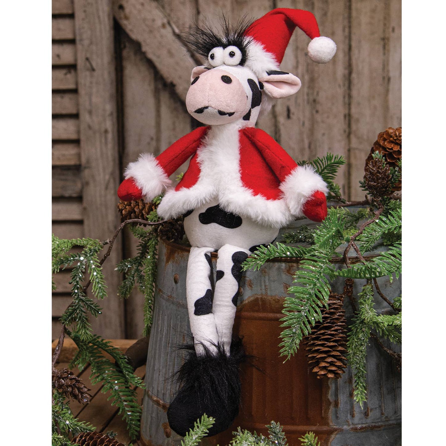 Plush Dangle Leg Santa Cow