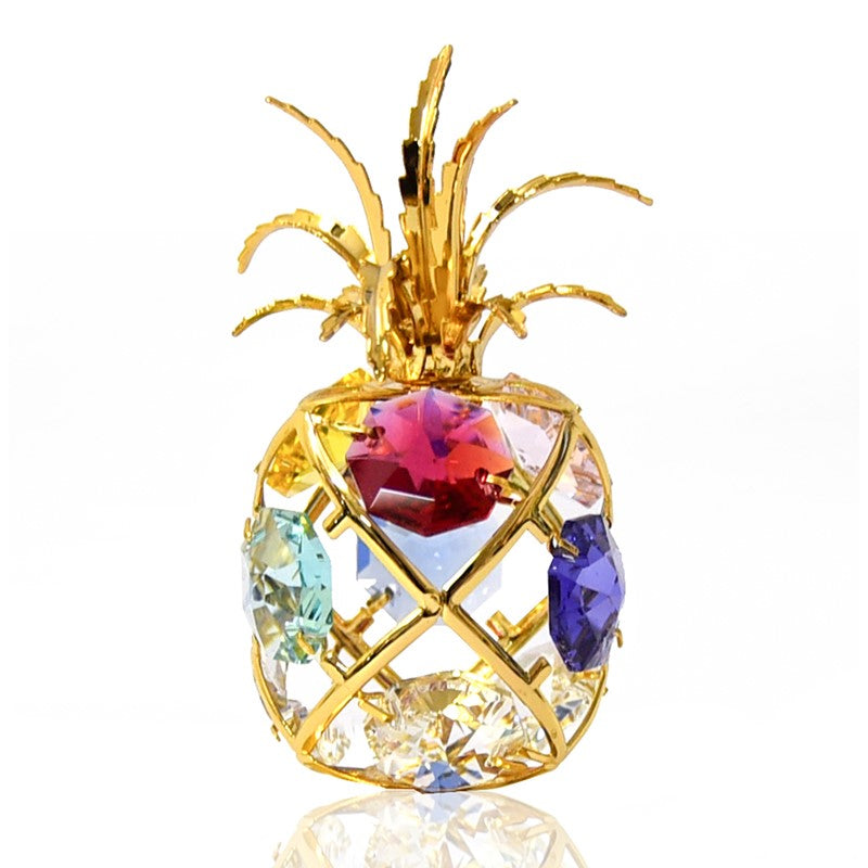 24K GOLD PLATED PINEAPPLE FREE STANDING W/ SWAROVSKI ELEMENT CRYSTAL