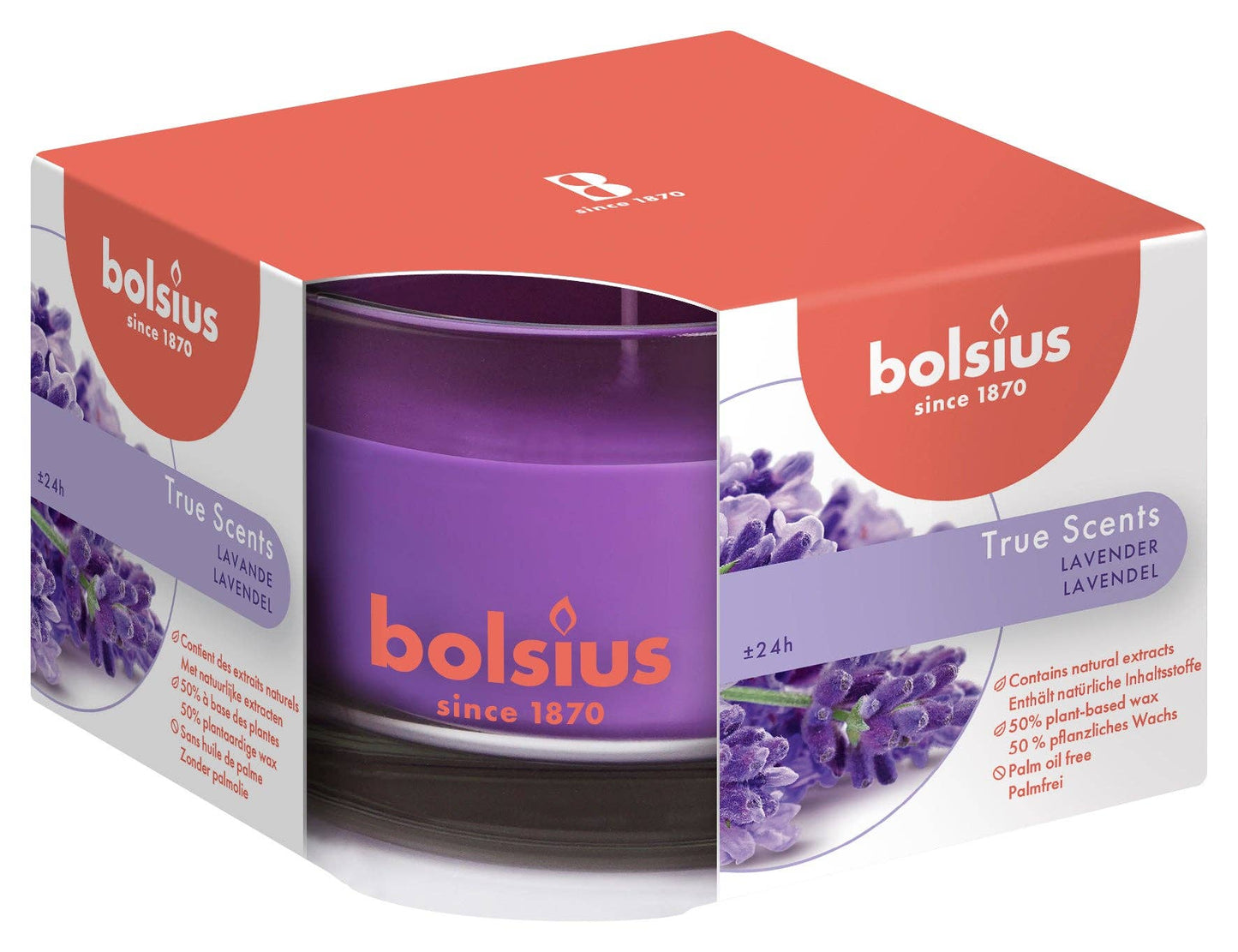 Lavender Scented Candle - 3.5 x 2.5 Inches - 24 Hours Burn Time - Premium European Quality - 6 Fragranced Candles In Glass - **Sold Individually