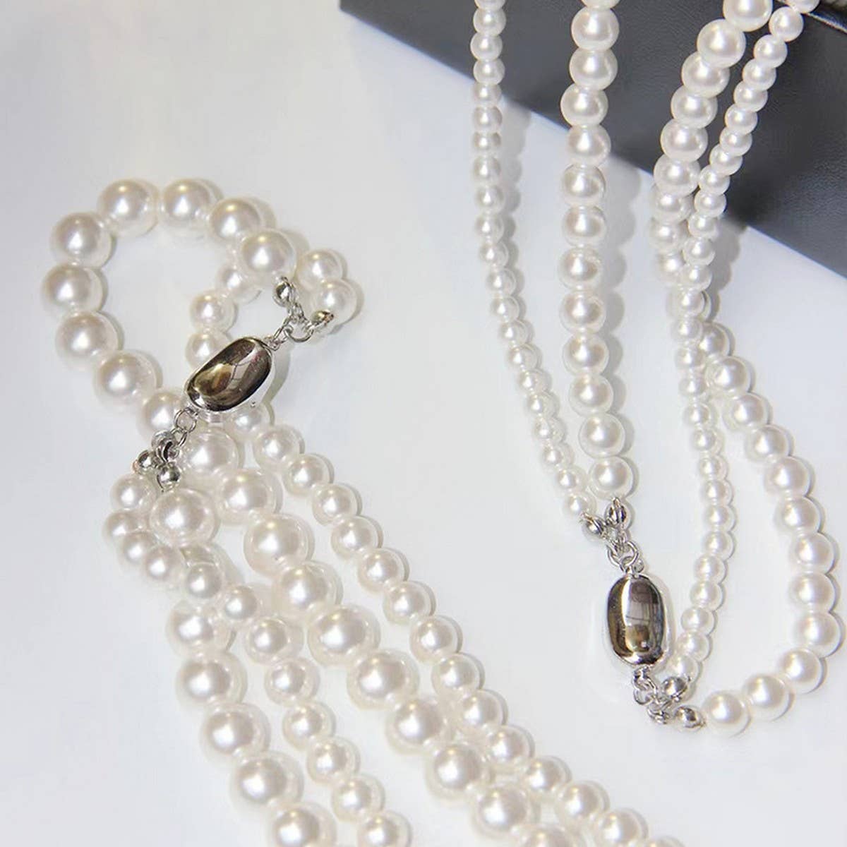VINTAGE ELEGANT DOUBLE PEARL NECKLACE_CWAJE1680