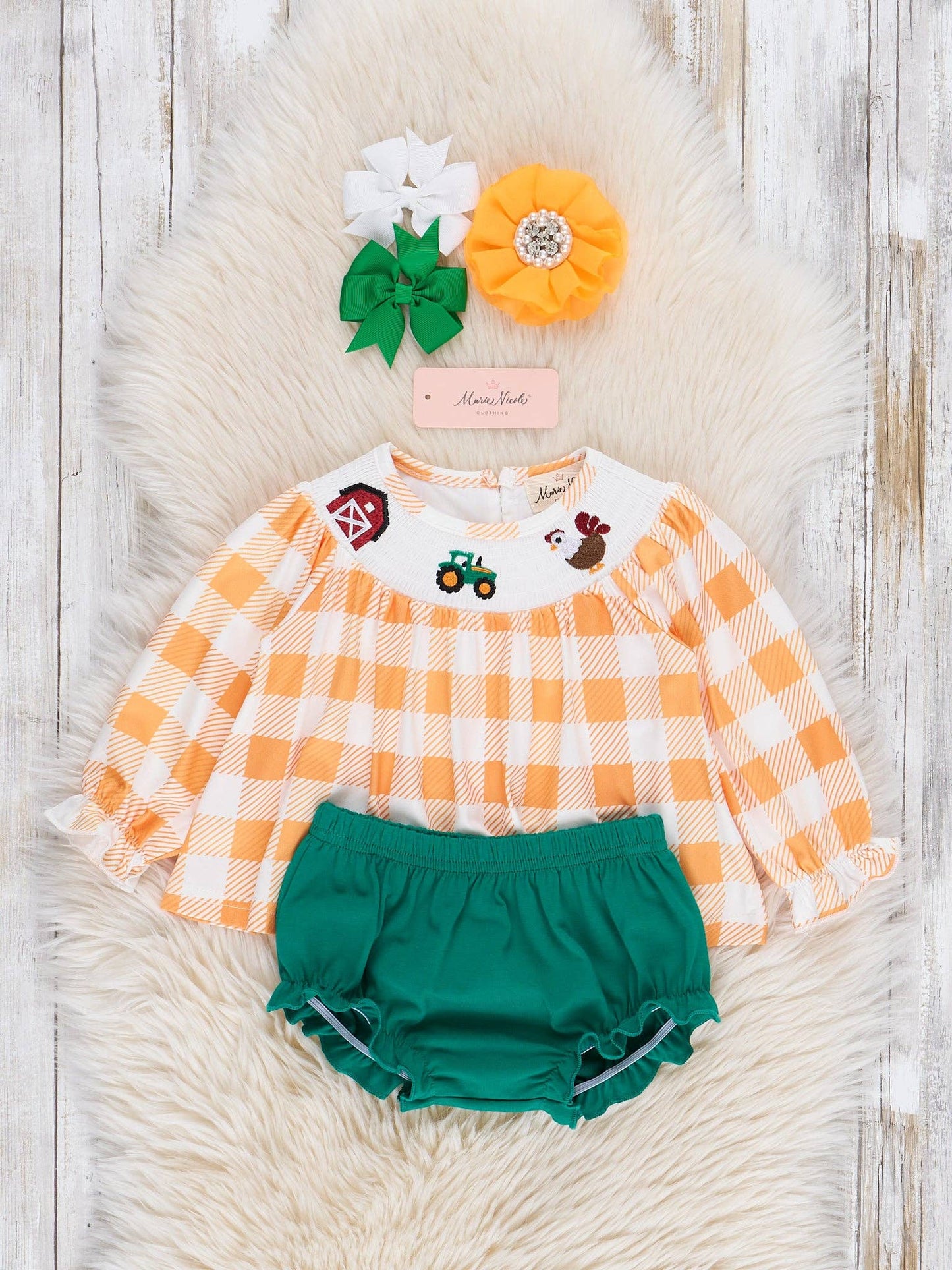 Down on the Farm Smocked Gingham Bloomers Outfit