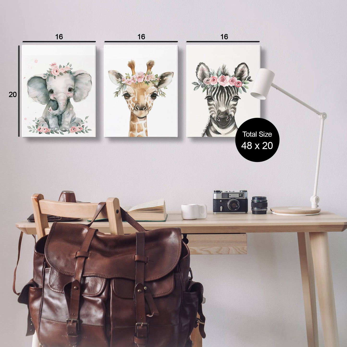 Pink Rose Jungle Animals Canvas Art